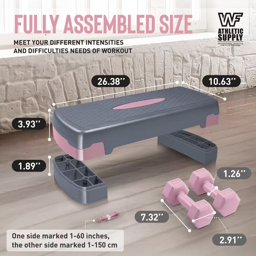 Aerobic Stepper Set with Dumbbells & Measuring Tape, Adjustable Height